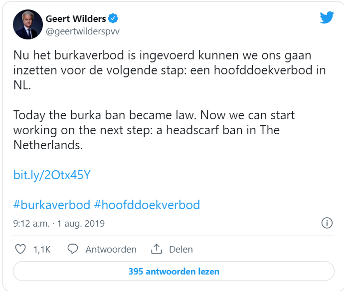 Tweet van Geert Wilders